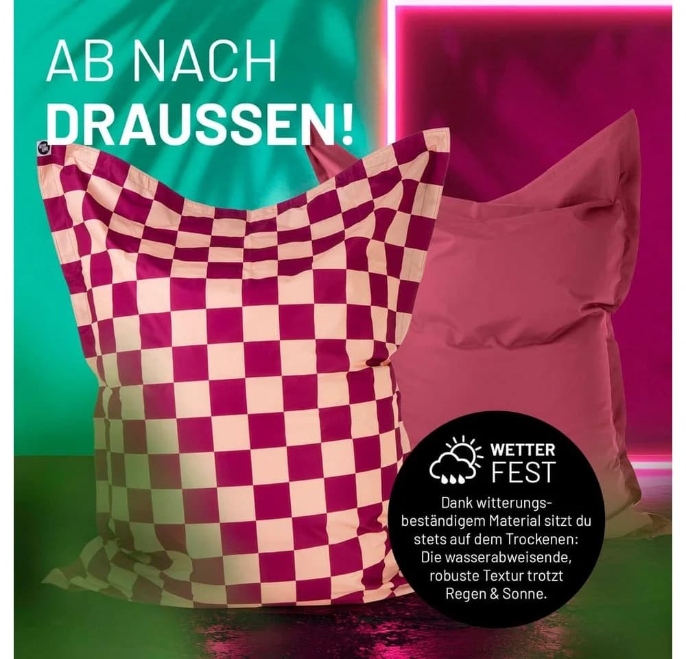 Lumaland Sitzsack XXL Karo 380L Weinrot/Pfirsich mit EPS-Perlen - Bild 4