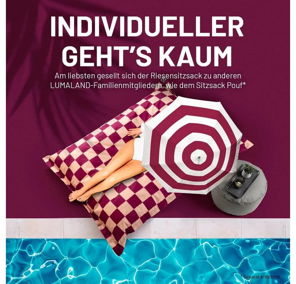 Lumaland Sitzsack XXL Karo 380L Weinrot/Pfirsich mit EPS-Perlen - Bild 5