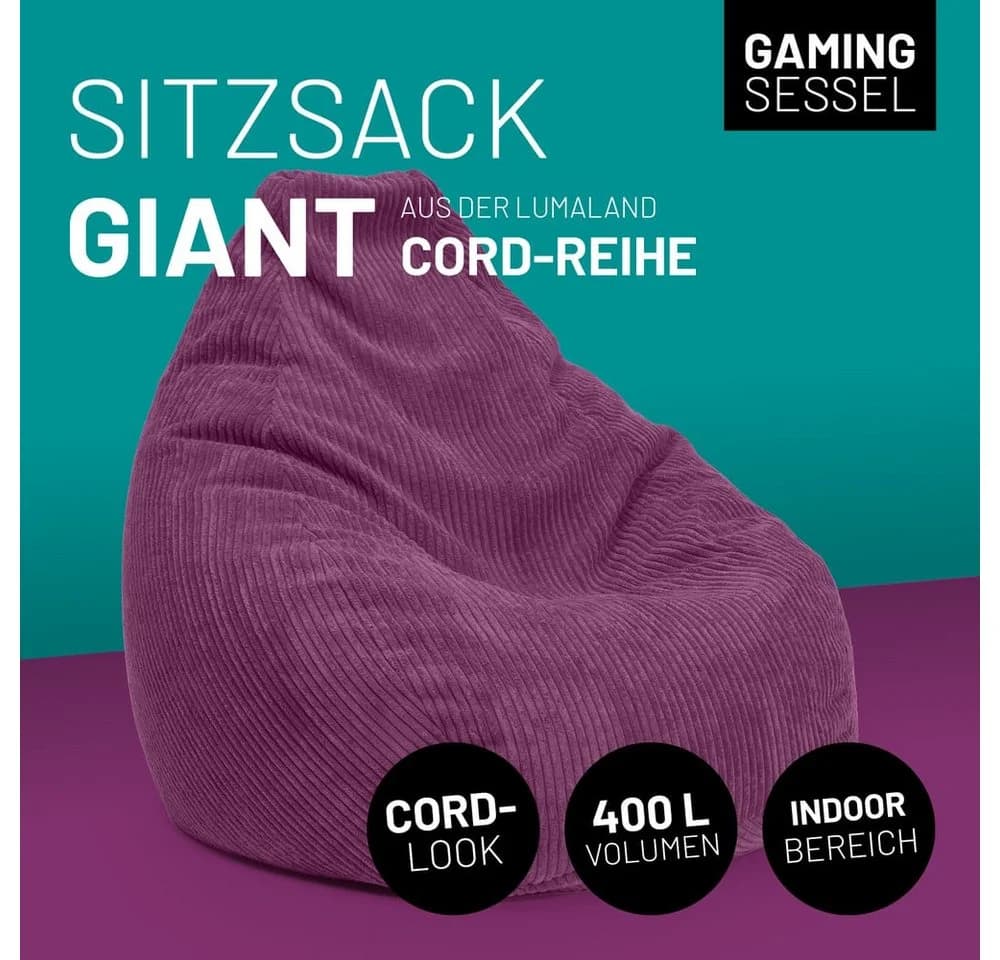 Lumaland Sitzsack Gaming-Sitzsack Cord 350l Weinrot - Bild 4