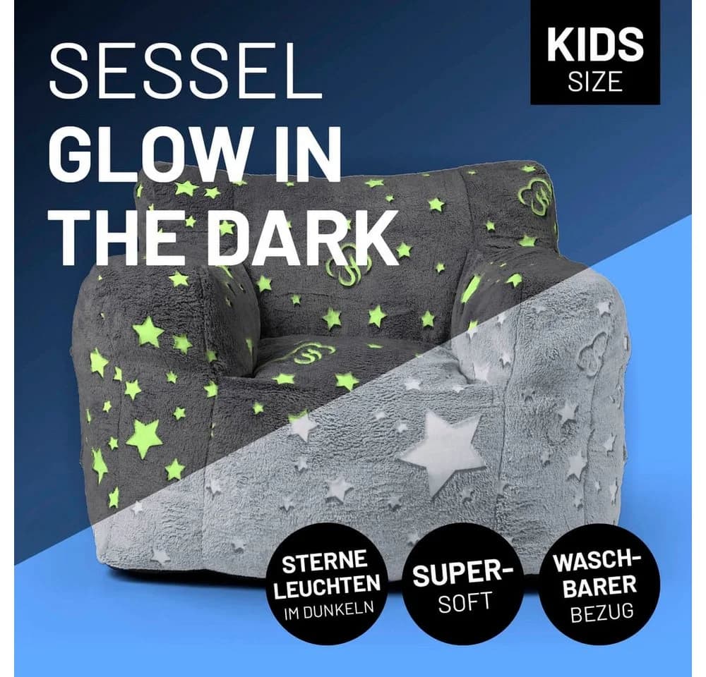 Lumaland Sitzsack Kids Size Glow in the Dark Sternen-Design
