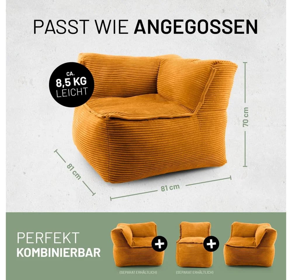 Lumaland Sitzsack Sofa Modular Cord Ecke rechts Gelb - Bild 3
