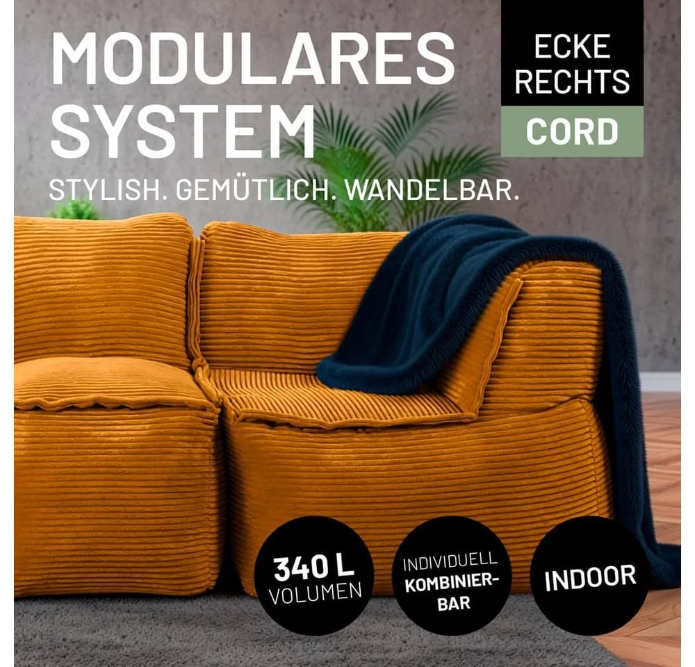 Lumaland Sitzsack Sofa Modular Cord Ecke rechts Gelb - Bild 4