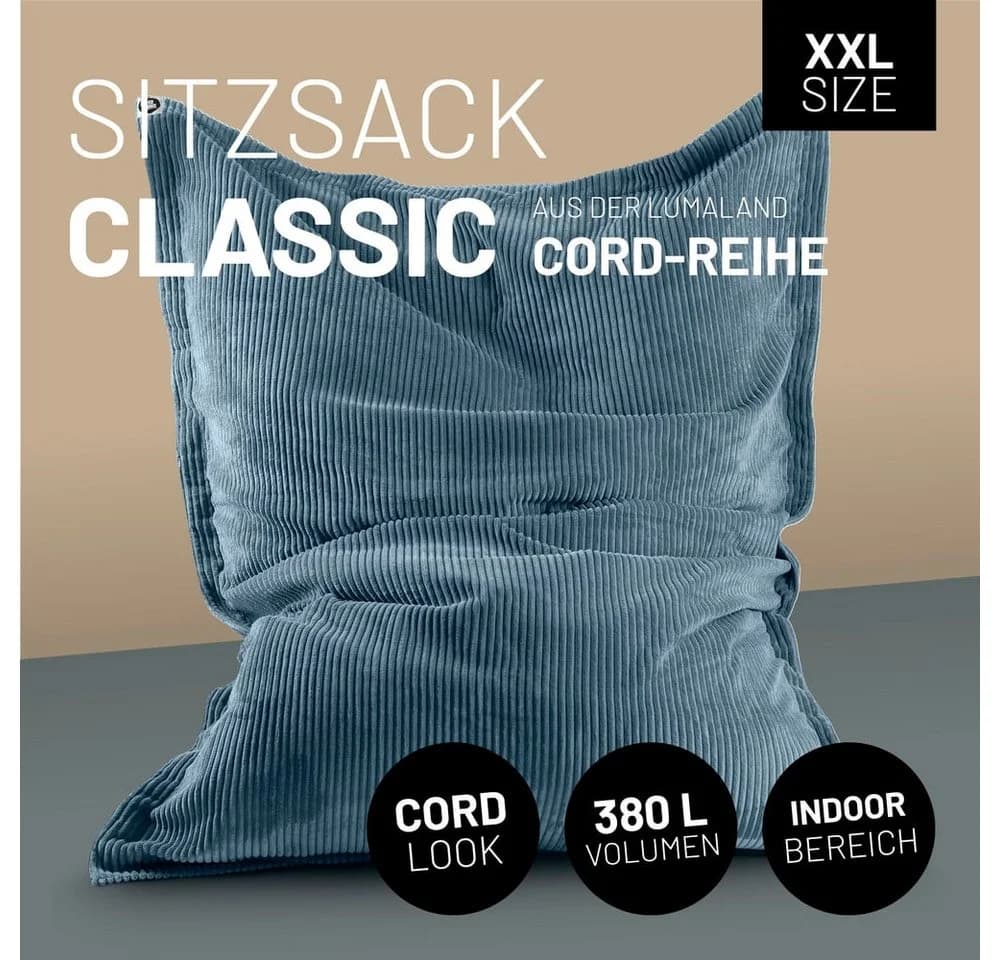 Lumaland Sitzsack Classic XXL Cord 380l Blau