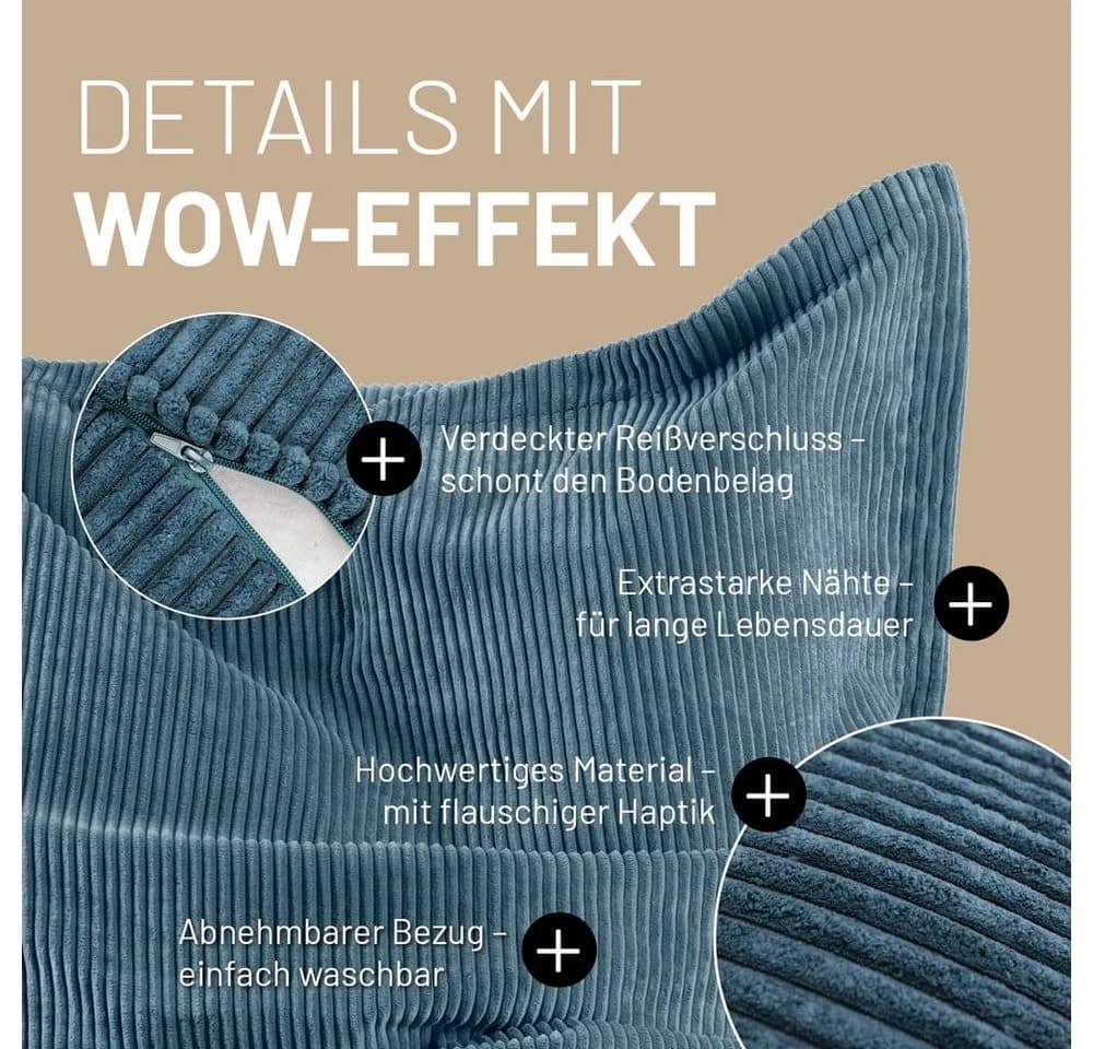 Lumaland Sitzsack Classic XXL Cord 380l Blau - Bild 4