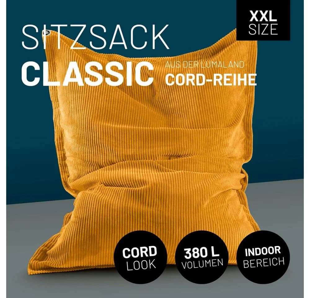 Lumaland Sitzsack Classic XXL 380l Cord Senfgelb