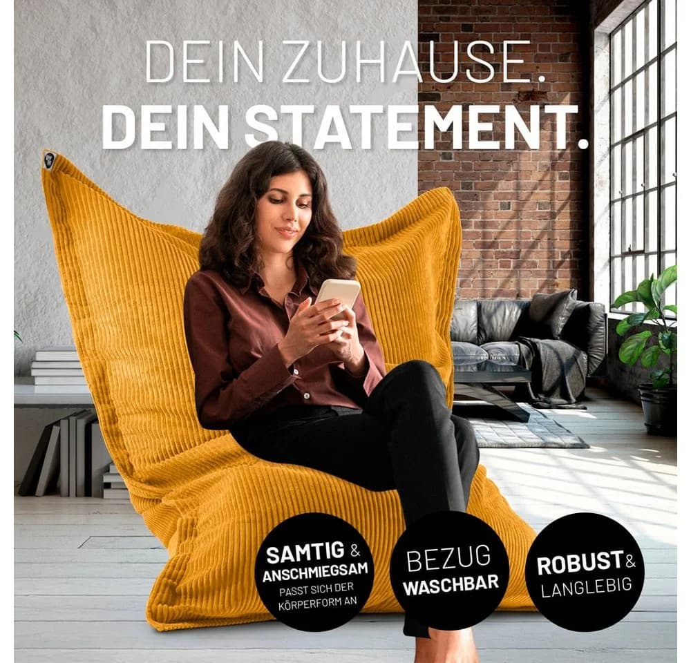 Lumaland Sitzsack Classic XXL 380l Cord Senfgelb - Bild 3