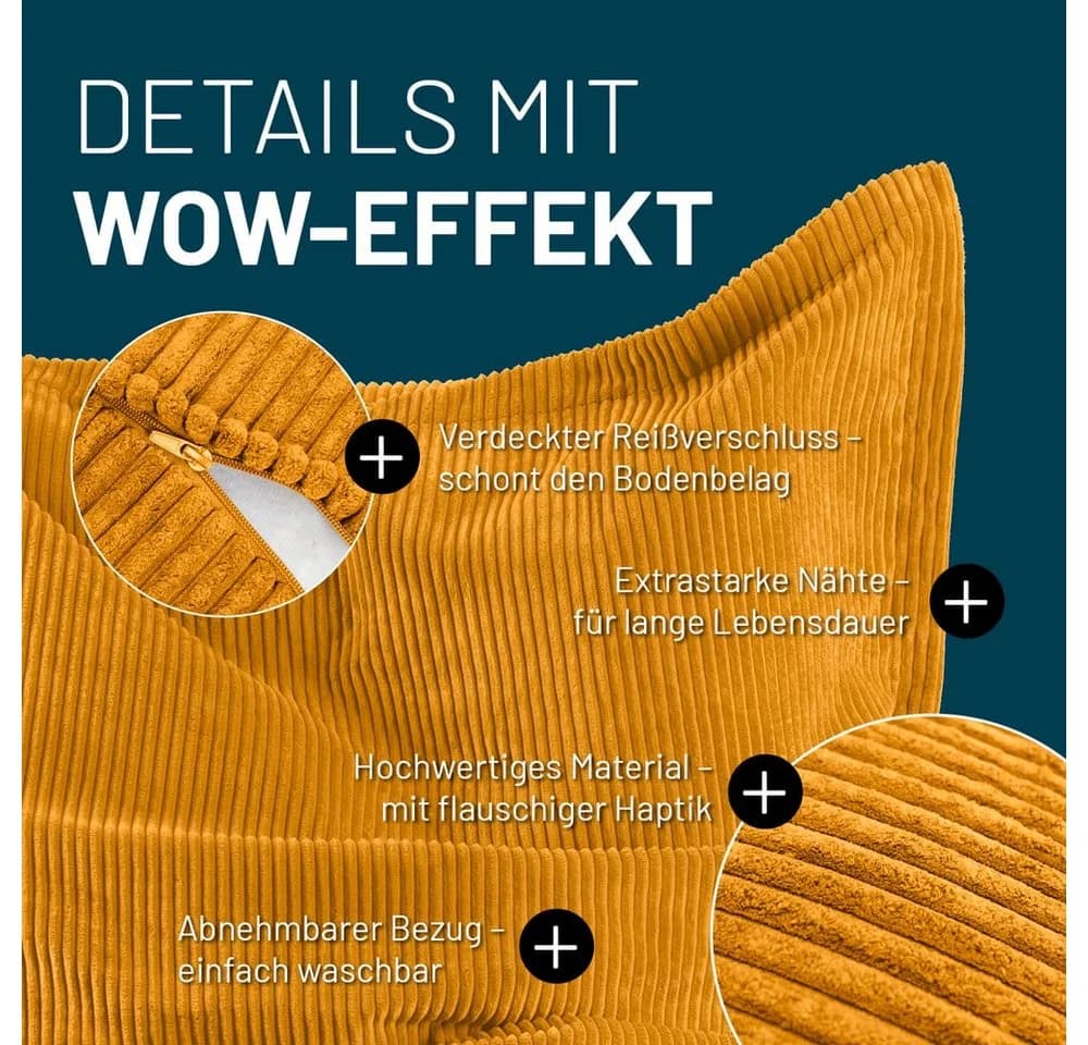 Lumaland Sitzsack Classic XXL 380l Cord Senfgelb - Bild 4