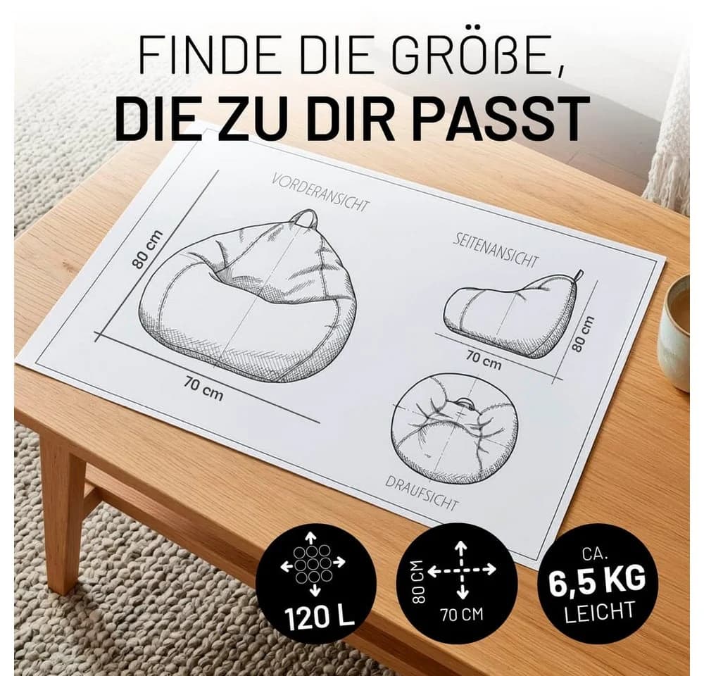Lumaland Sitzsack Comfort Line Fein Cord Senfgelb - Bild 4