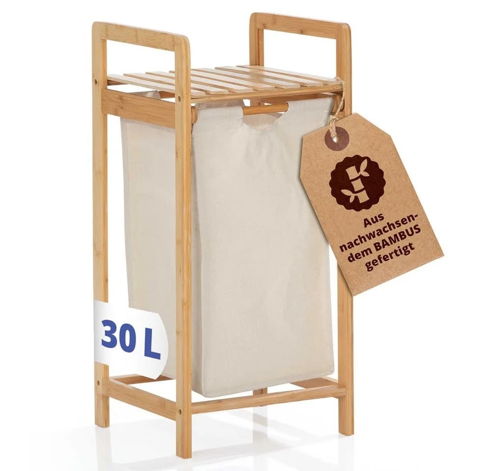 Lumaland Ausziehwäschekorb Bambus 1 Sack 33x33x73 cm - Bild 2