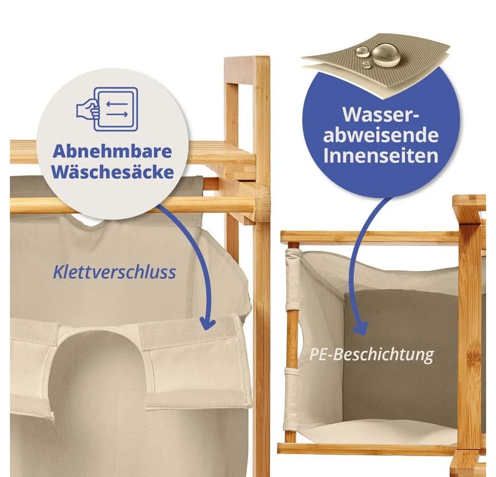 Lumaland Ausziehwäschekorb Bambus 1 Sack 33x33x73 cm - Bild 3