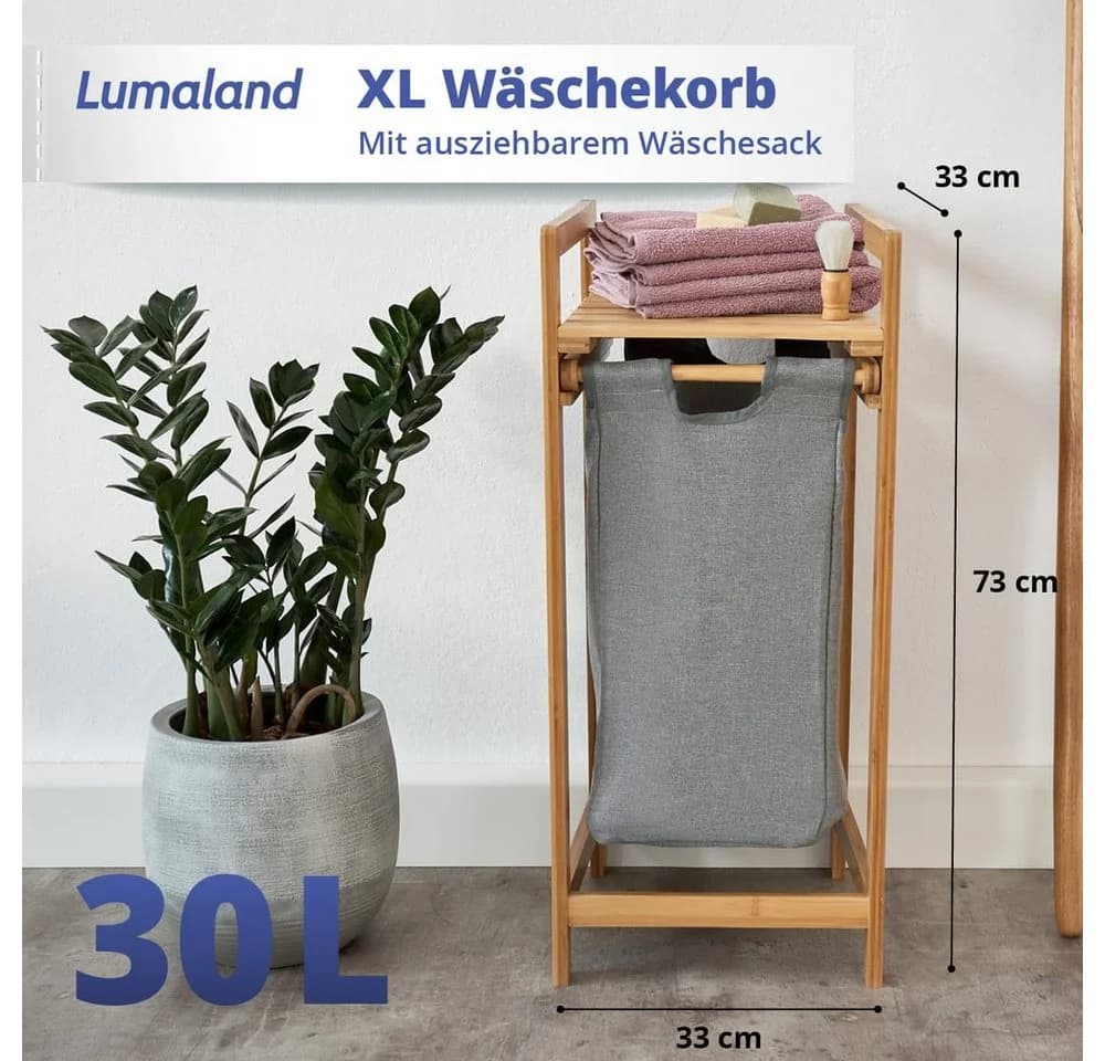 Lumaland Ausziehwäschekorb Bambus mit Wäschesack