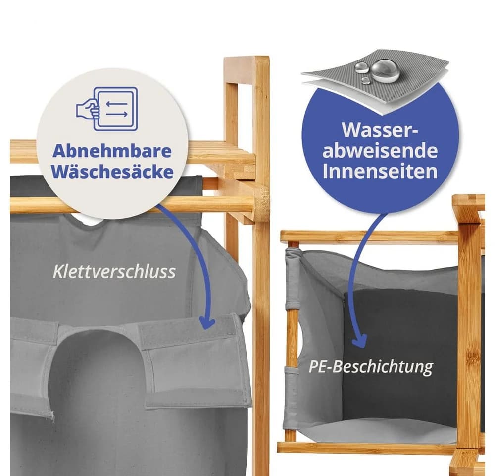 Lumaland Ausziehwäschekorb Bambus mit Wäschesack - Bild 3