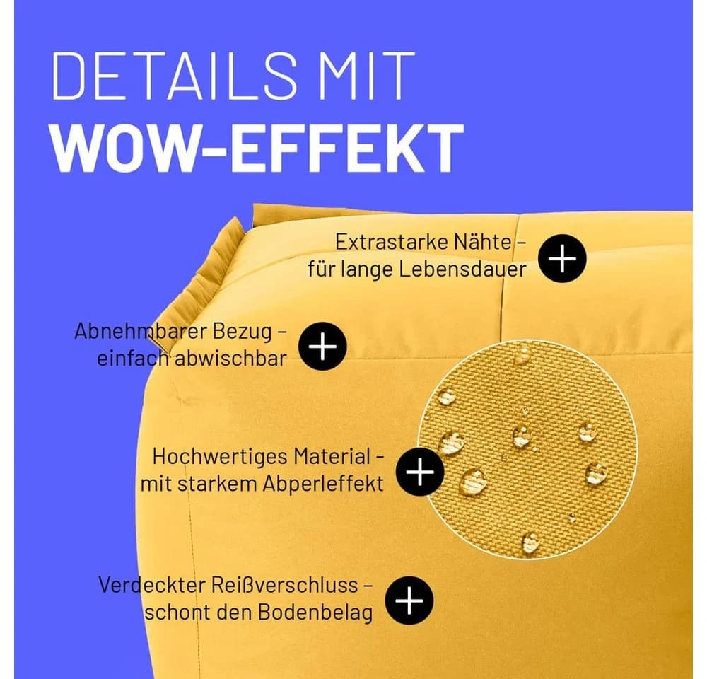 Lumaland Modulare Sitzsack Senfgelb Wasserfest Abnehmbar - Bild 5