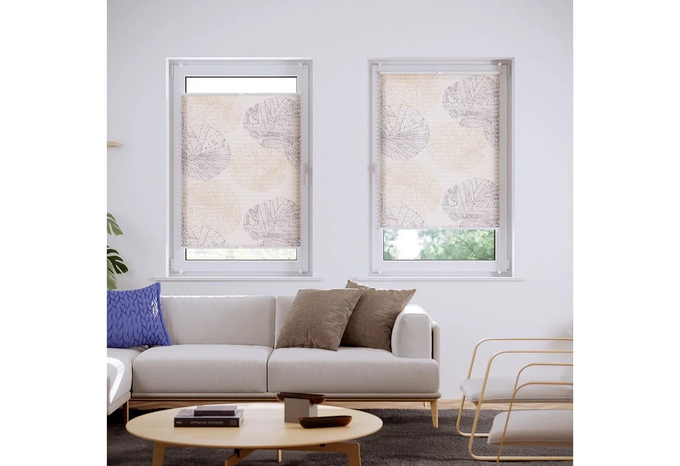Roomy Plissee Klemmbar Lotusblatt Motiv Blau Creme