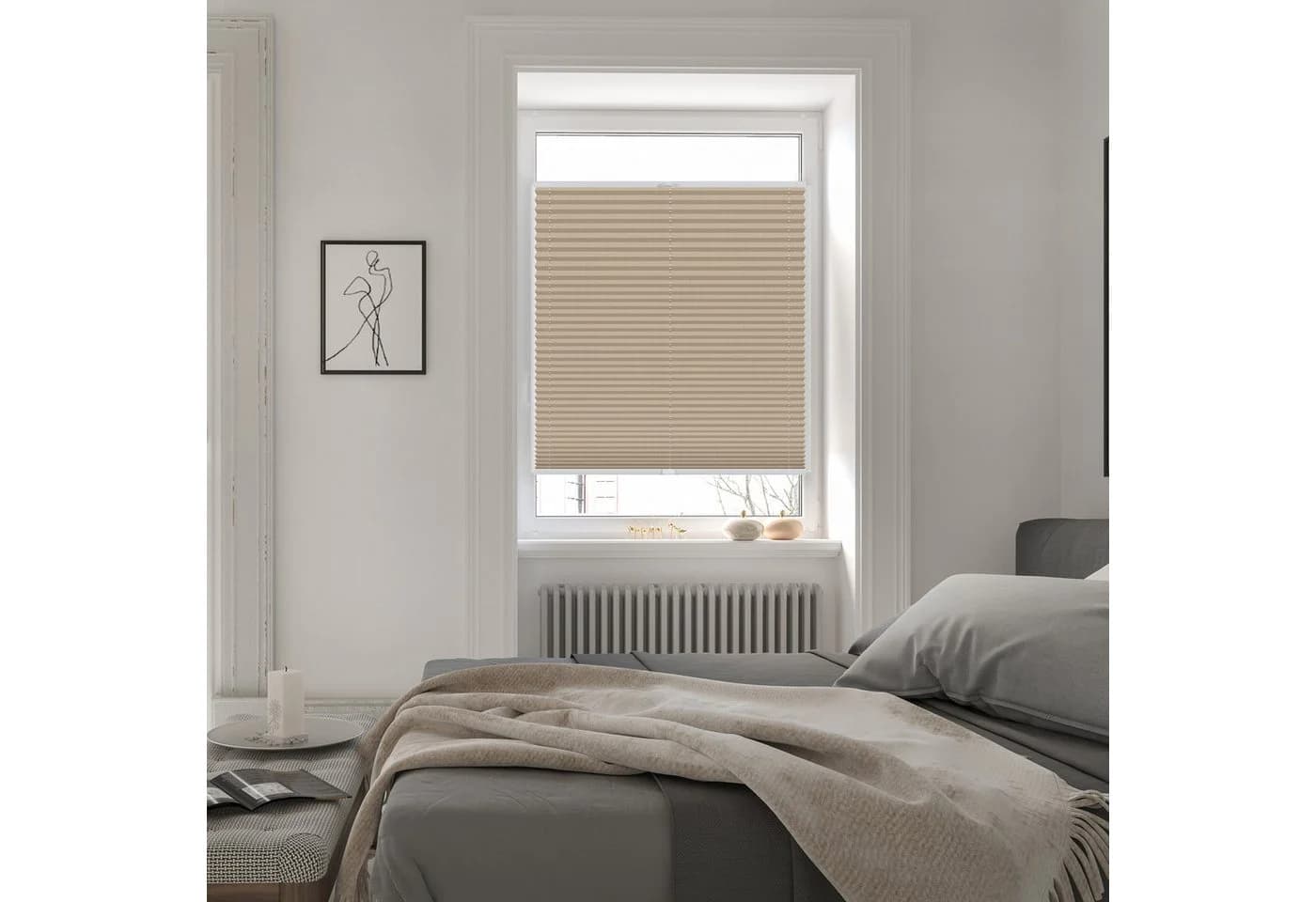 Roomy Plissee verdunkelnd beige Klemmfix Montage