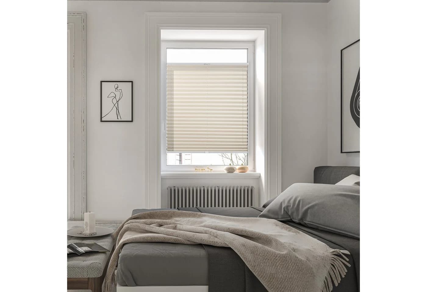 Roomy Plissee blickdicht verspannt Klebbar Creme