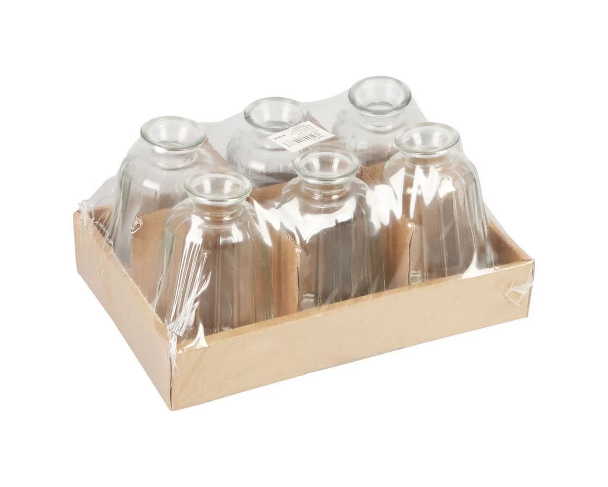 Viana 6er Set Tischvasen Dekoflaschen Glas Retro Transparent - Bild 3