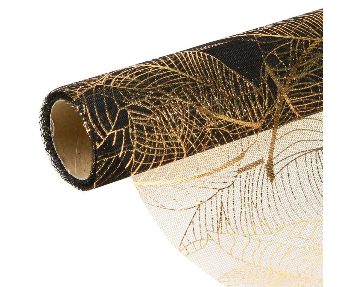 Viana Tischläufer Schwarz-Gold Organza mit Blättermuster - Bild 2