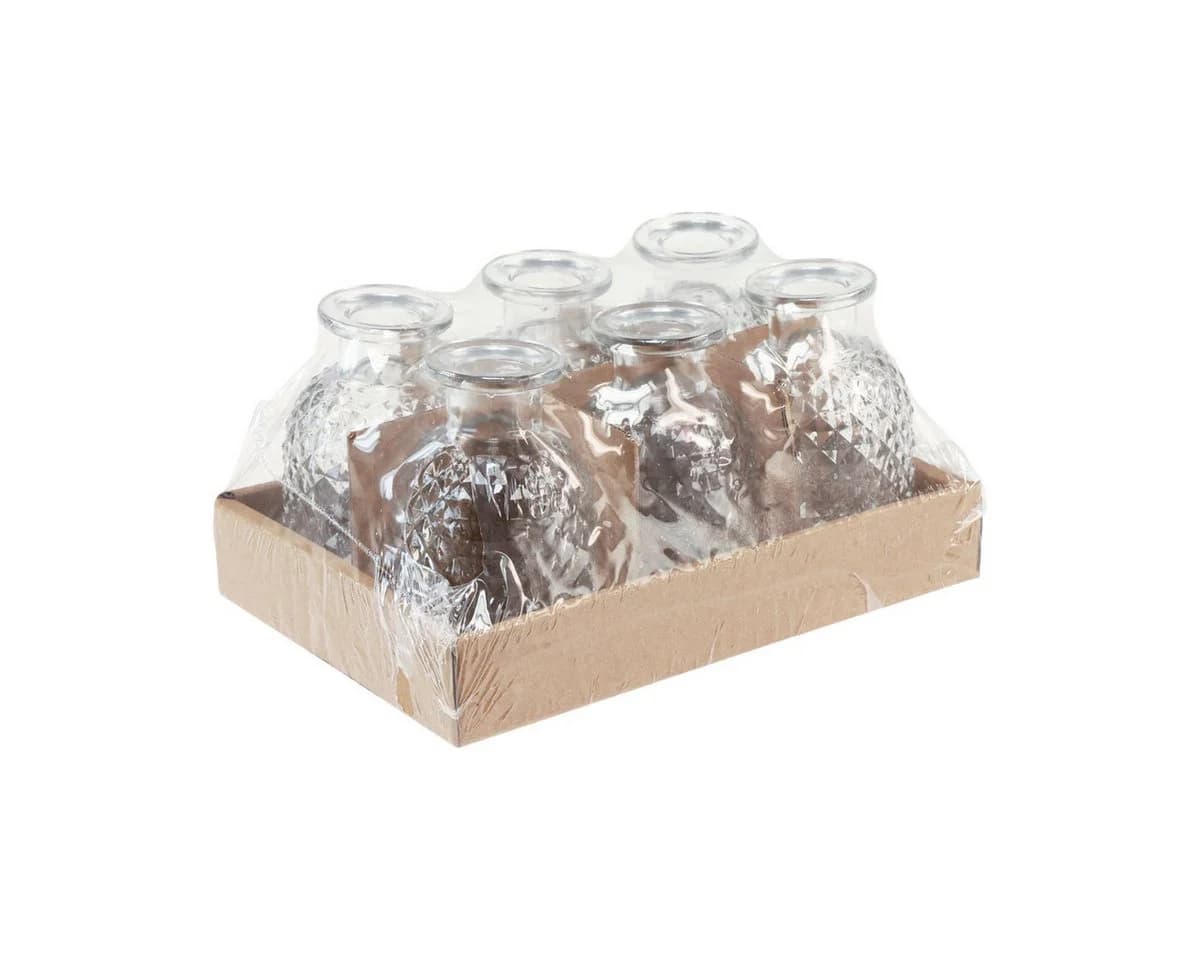 Viana Mini Tischvase Glas Retro Rautenmuster 6er-Set Transparent - Bild 3