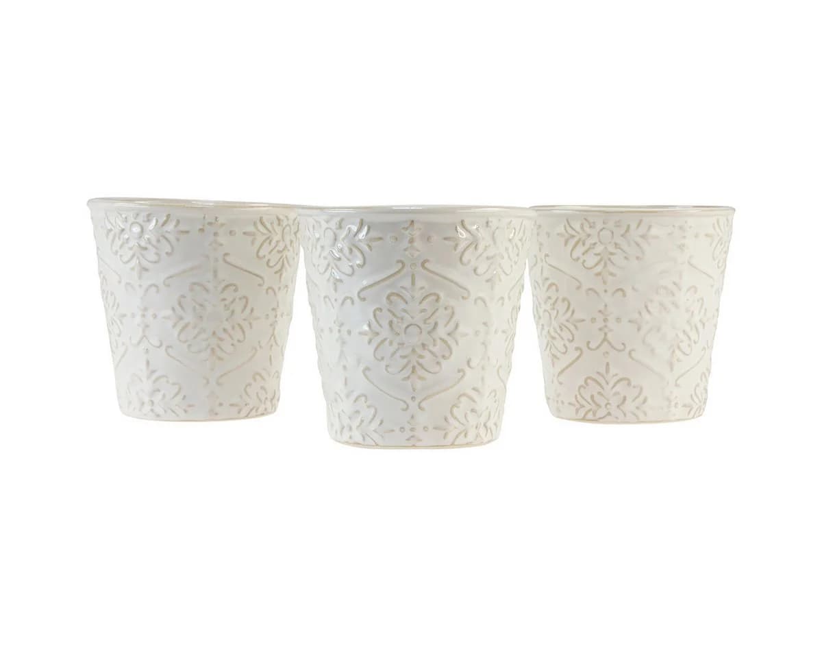 Viana Keramik Übertopf 3er-Set Weiß Beige Floral - Bild 2