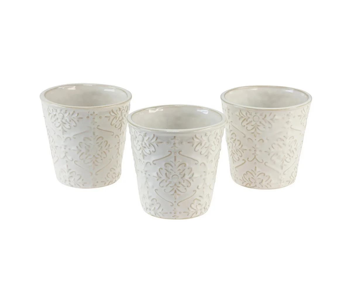 Viana Keramik Übertopf 3er-Set Weiß Beige Floral - Bild 3