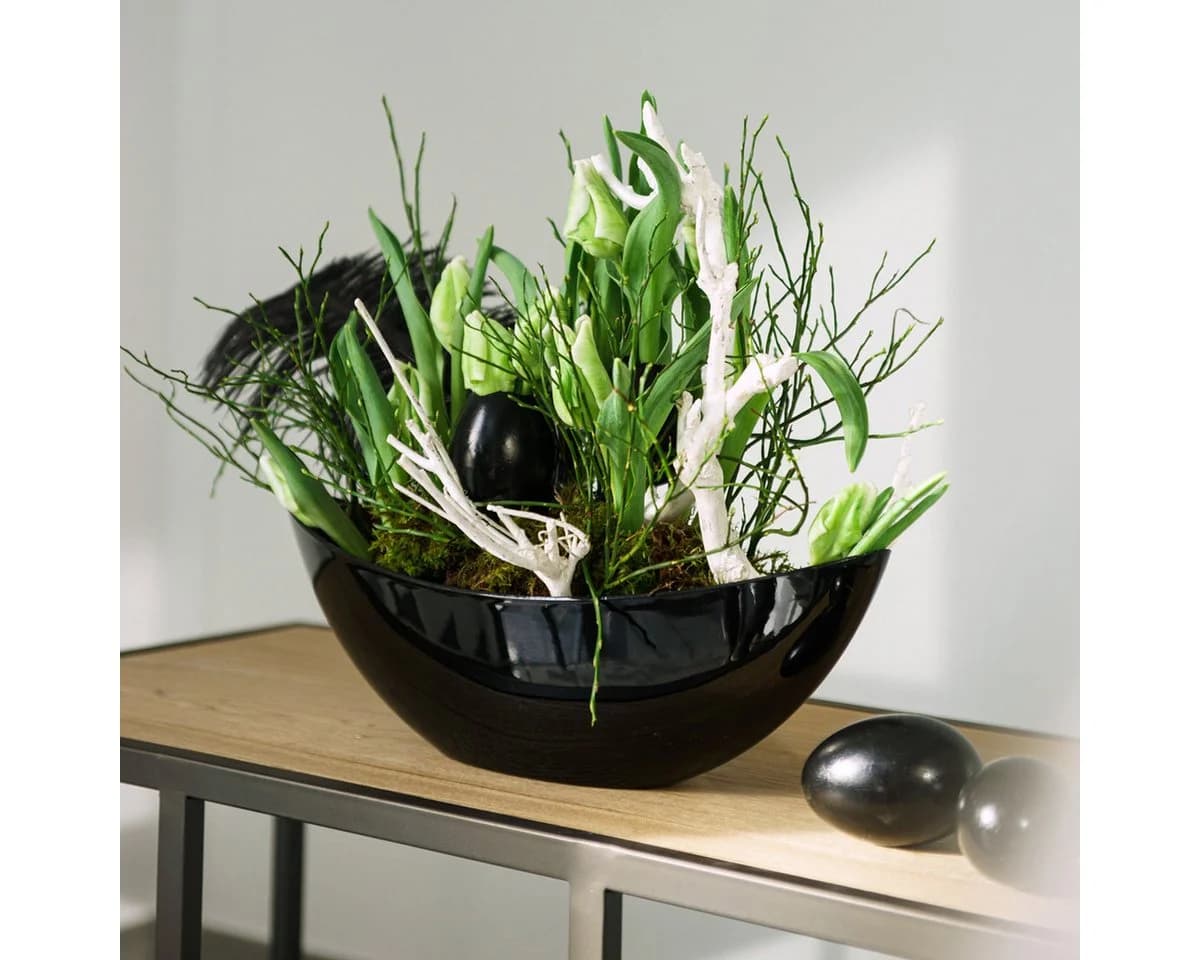 Viana Pflanzschiffchen Dekoschale Schwarz Kunststoff Oval
