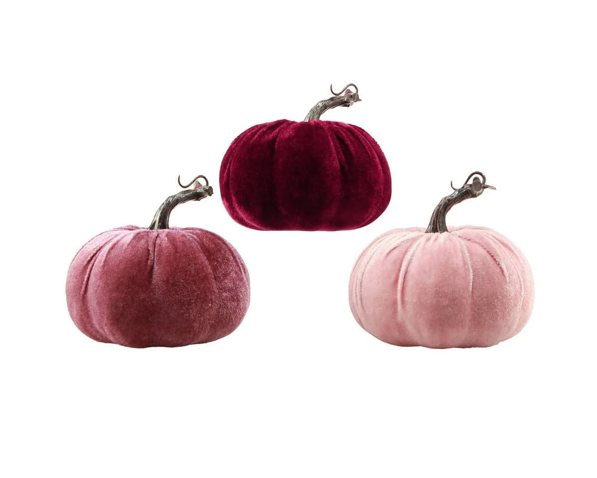 Florists Products Deko Kürbisse Beflockt Burgund Rosa 3er Set - Bild 3
