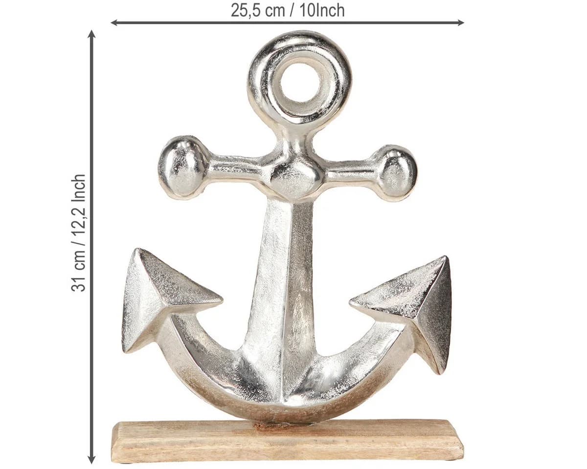 Viana Dekofigur Anker Silber Metall Holz Maritim 31cm - Bild 3