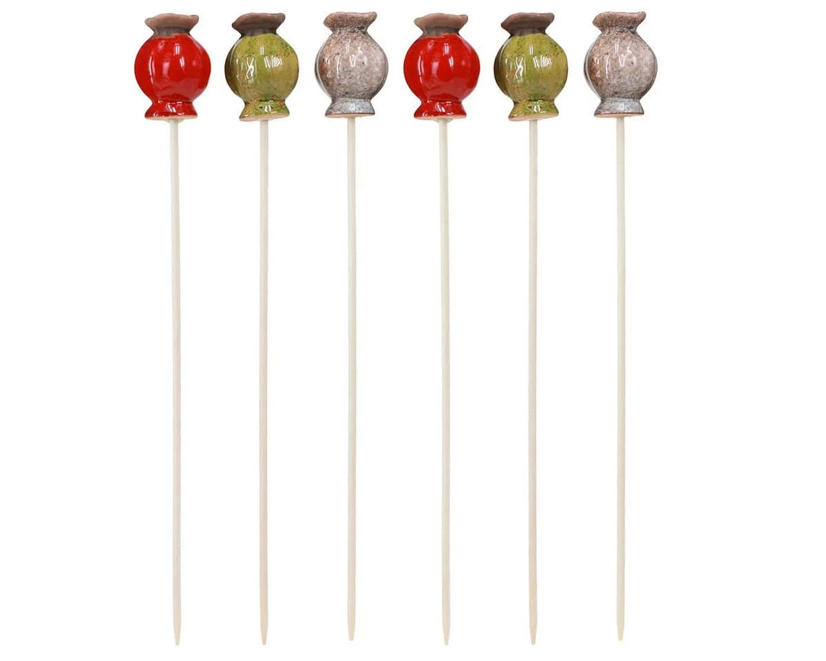 Viana Keramik Mohn Blumenstecker 6 Stk Garten Deko Rot Grün Braun - Bild 3