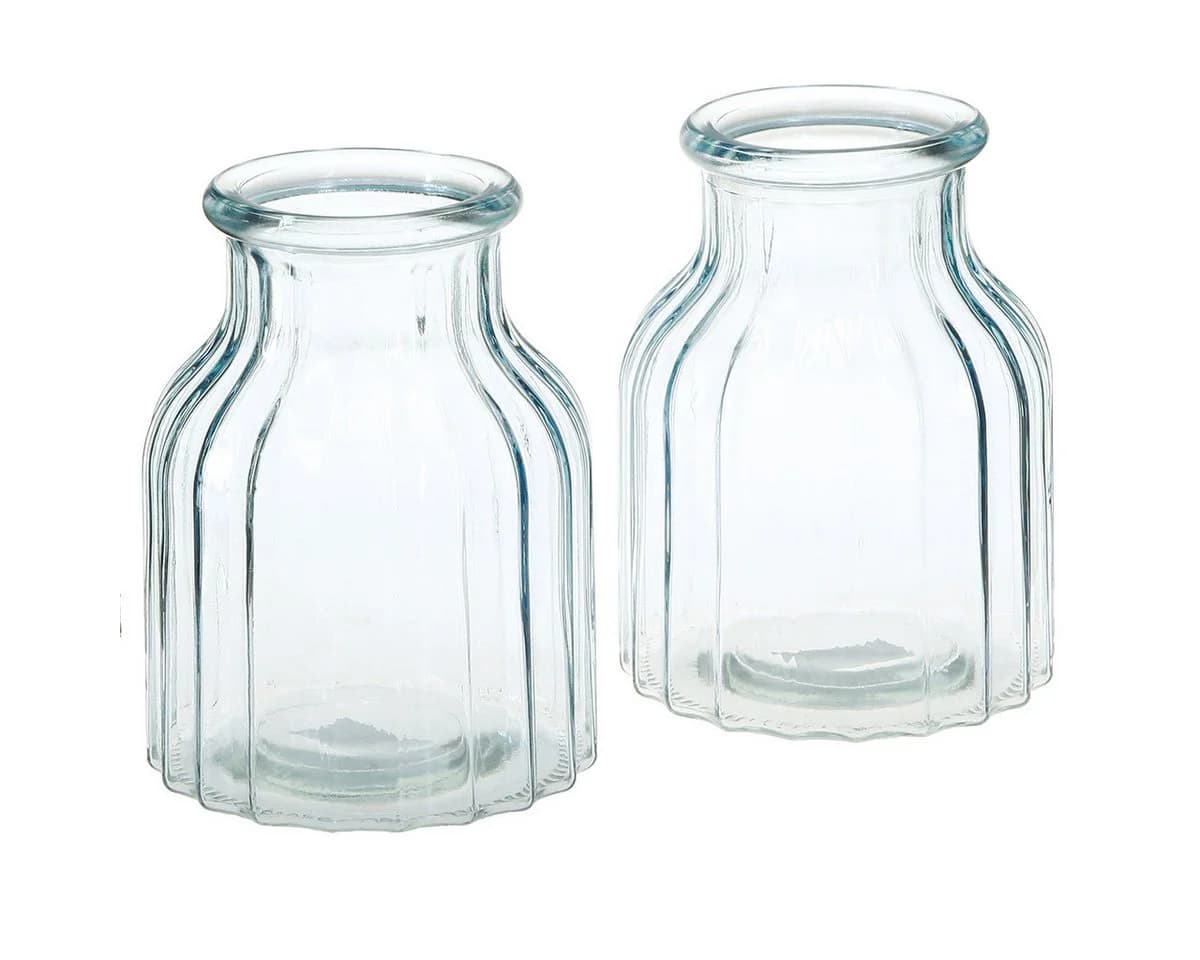 Florists Products Tischvase Blumenvase Glas Rillen Design Blau Retro - Bild 5