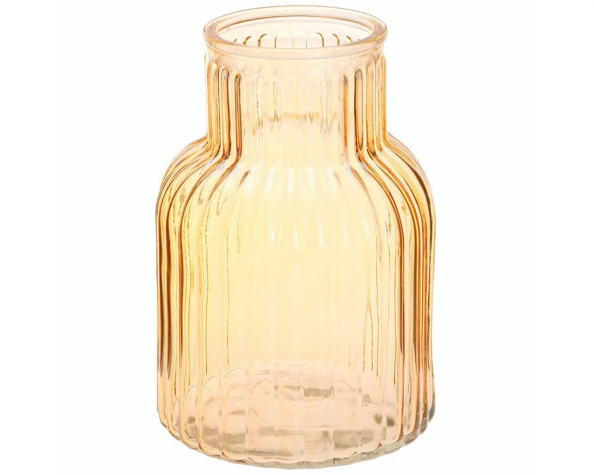 Viana Tischvase Rillen-Blumenvase Retro-Design Orange Glas - Bild 2