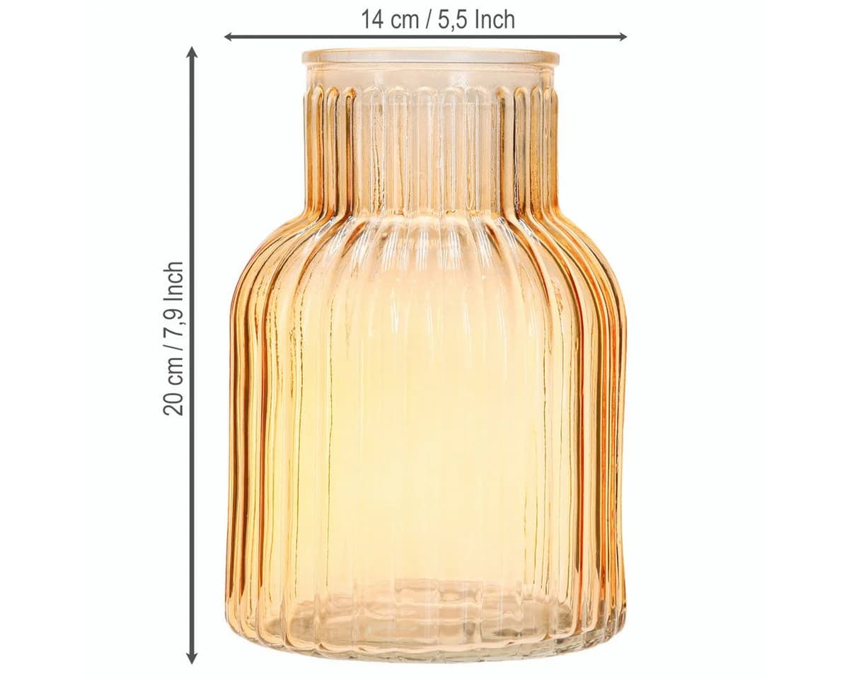 Viana Tischvase Rillen-Blumenvase Retro-Design Orange Glas - Bild 3