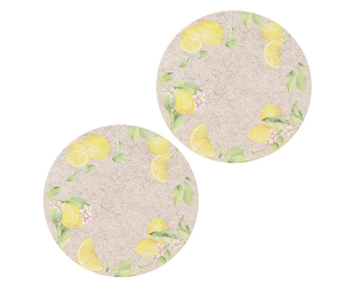Viana Filz Platzdeckchen Grau Gelb Zitronen Sommer 31cm 2er Set - Bild 4