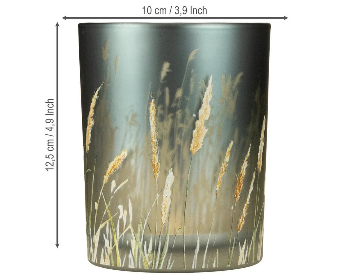 Viana Windlicht Glas filigranes Gräsermotiv 2er Set