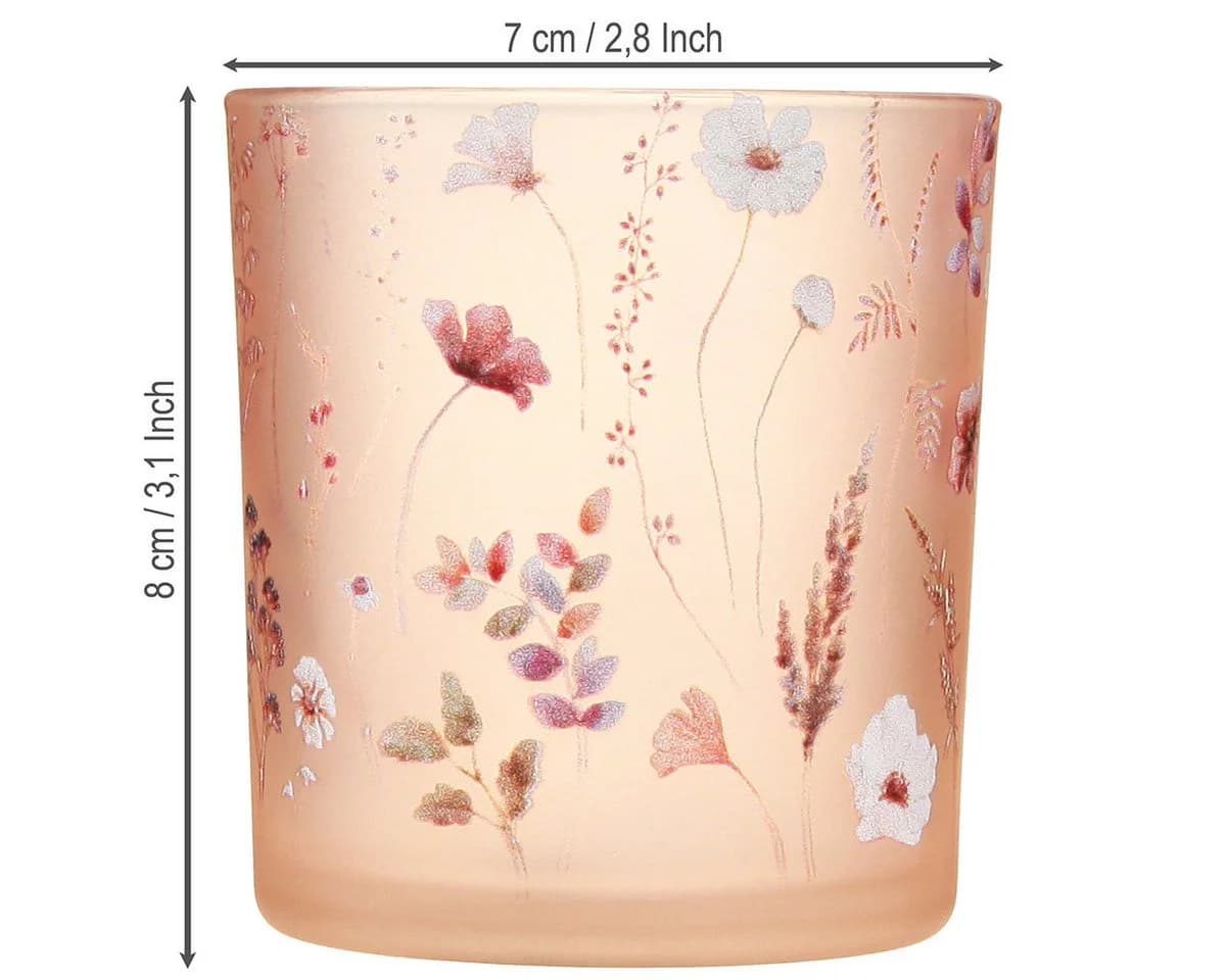 Viana Windlicht Blumendekor Teelichtglas Rosa Bunt 4 Stück
