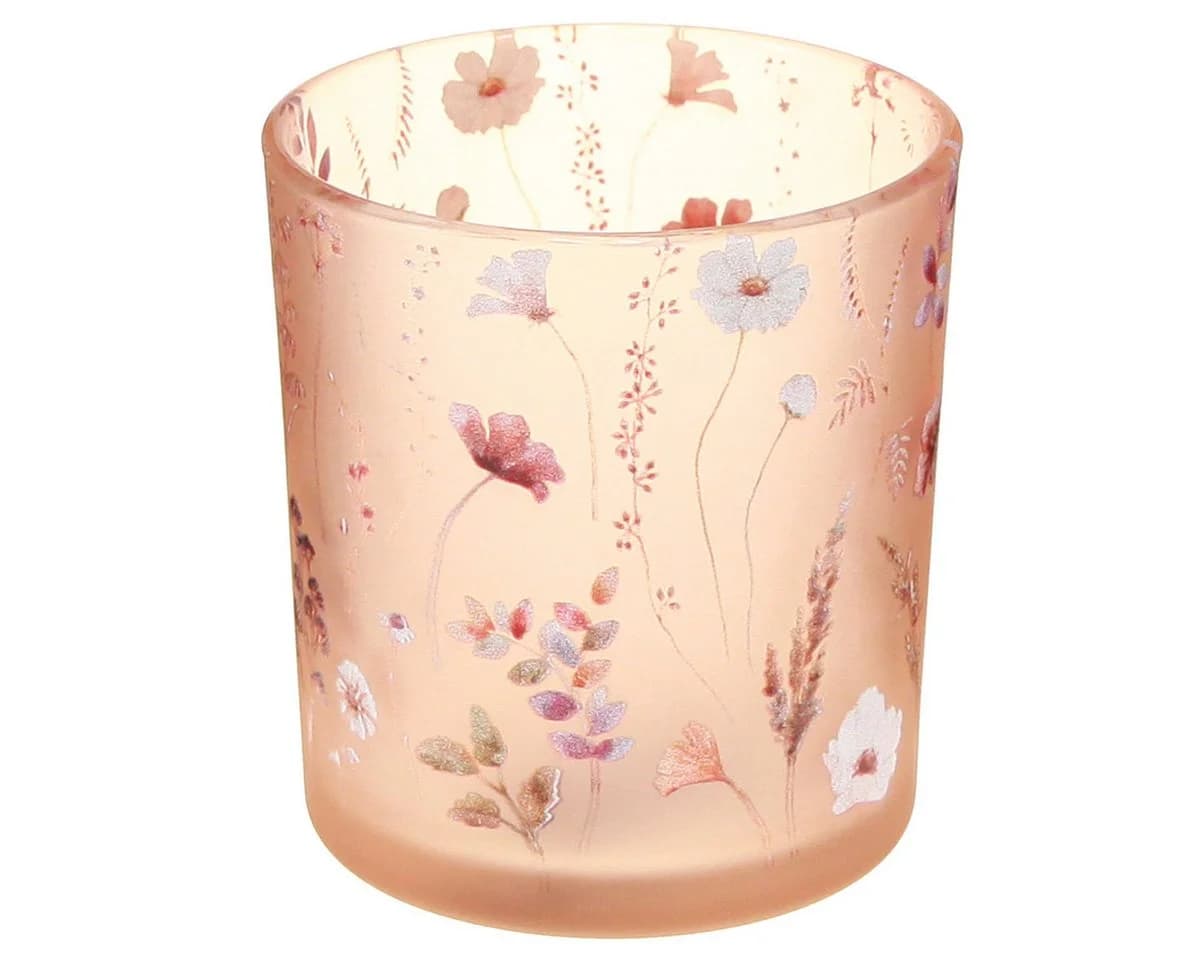 Viana Windlicht Blumendekor Teelichtglas Rosa Bunt 4 Stück - Bild 2