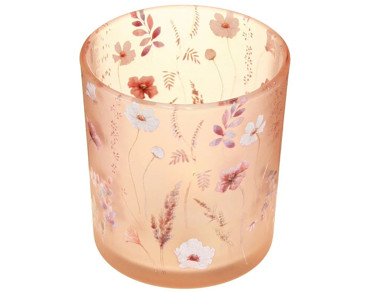 Viana Windlicht Blumendekor Teelichtglas Rosa Bunt 4 Stück - Bild 4