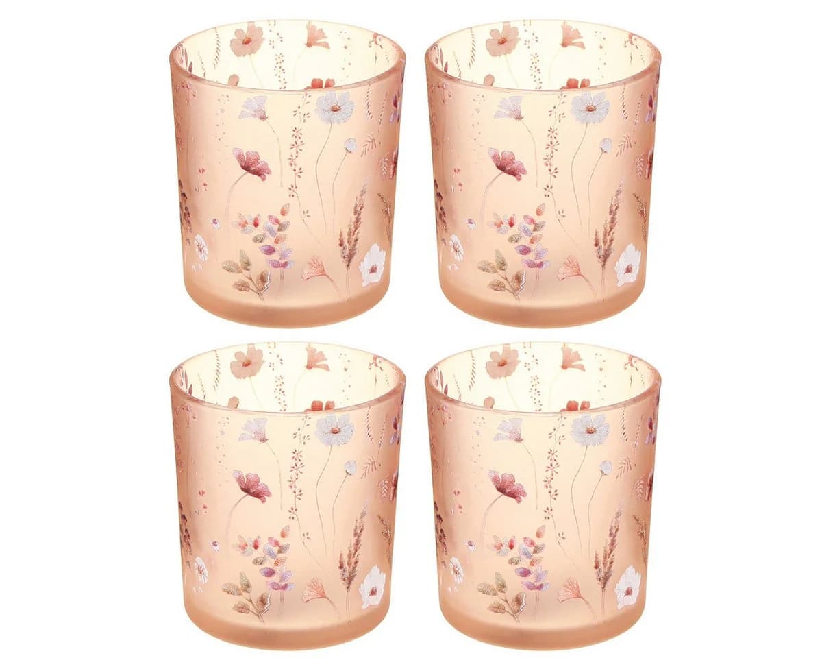 Viana Windlicht Blumendekor Teelichtglas Rosa Bunt 4 Stück - Bild 5