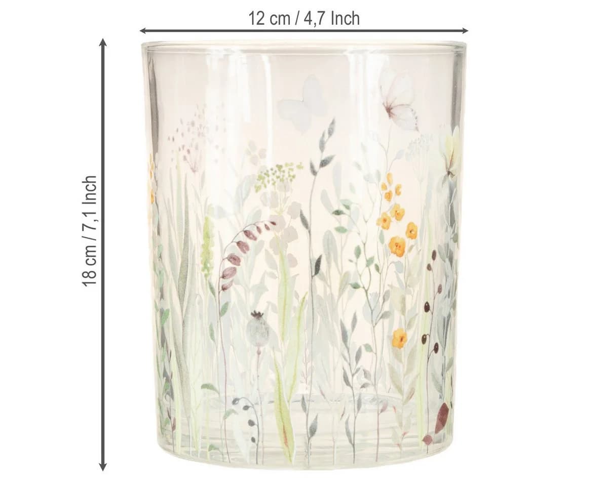 Viana Windlicht Glas Blumen- und Schmetterlingsmotiv