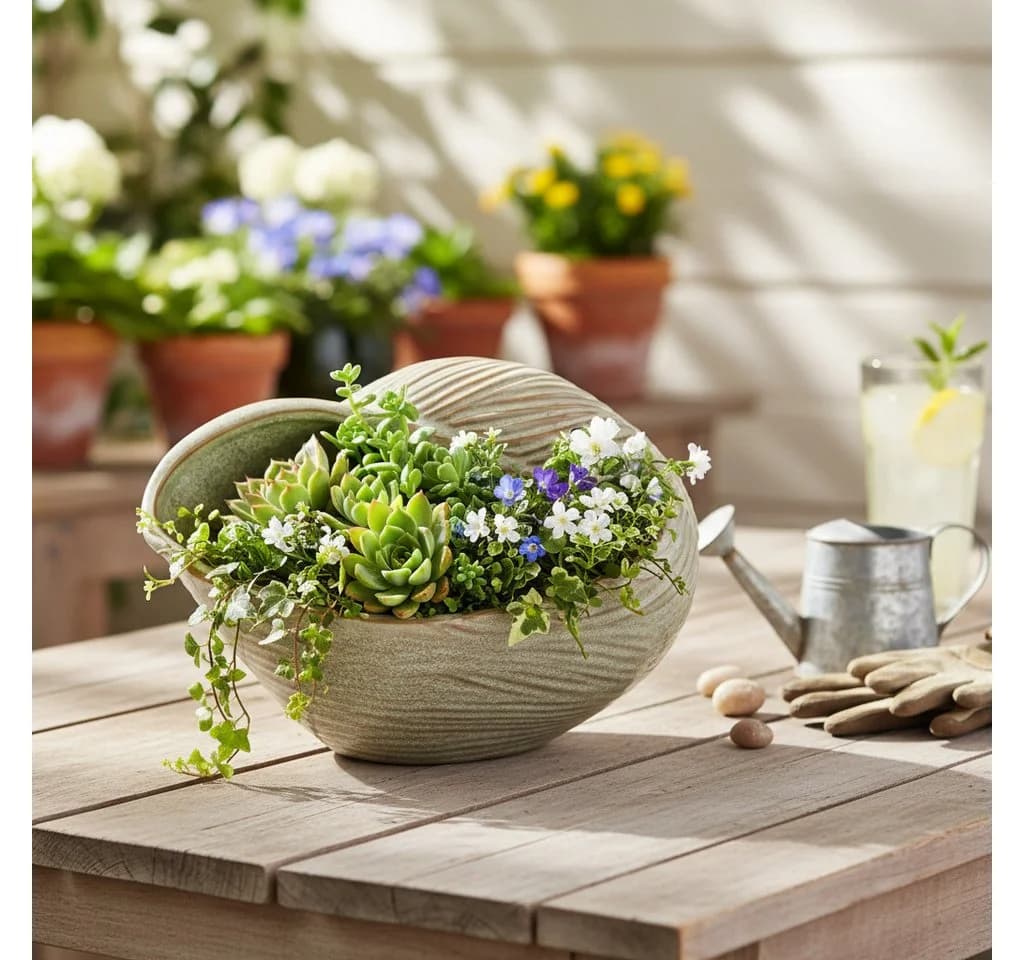 Florists Products Dekorative Keramikschale Seeschneckenform Grün