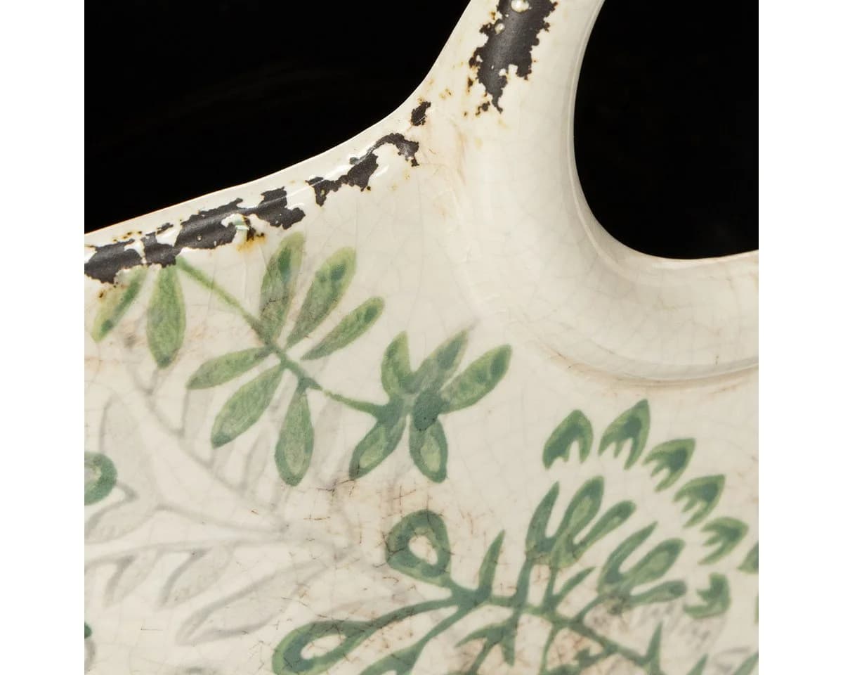 Viana Übertopf Keramik Pflanzgefäß mit floralen Motiven Weiß Grün - Bild 3