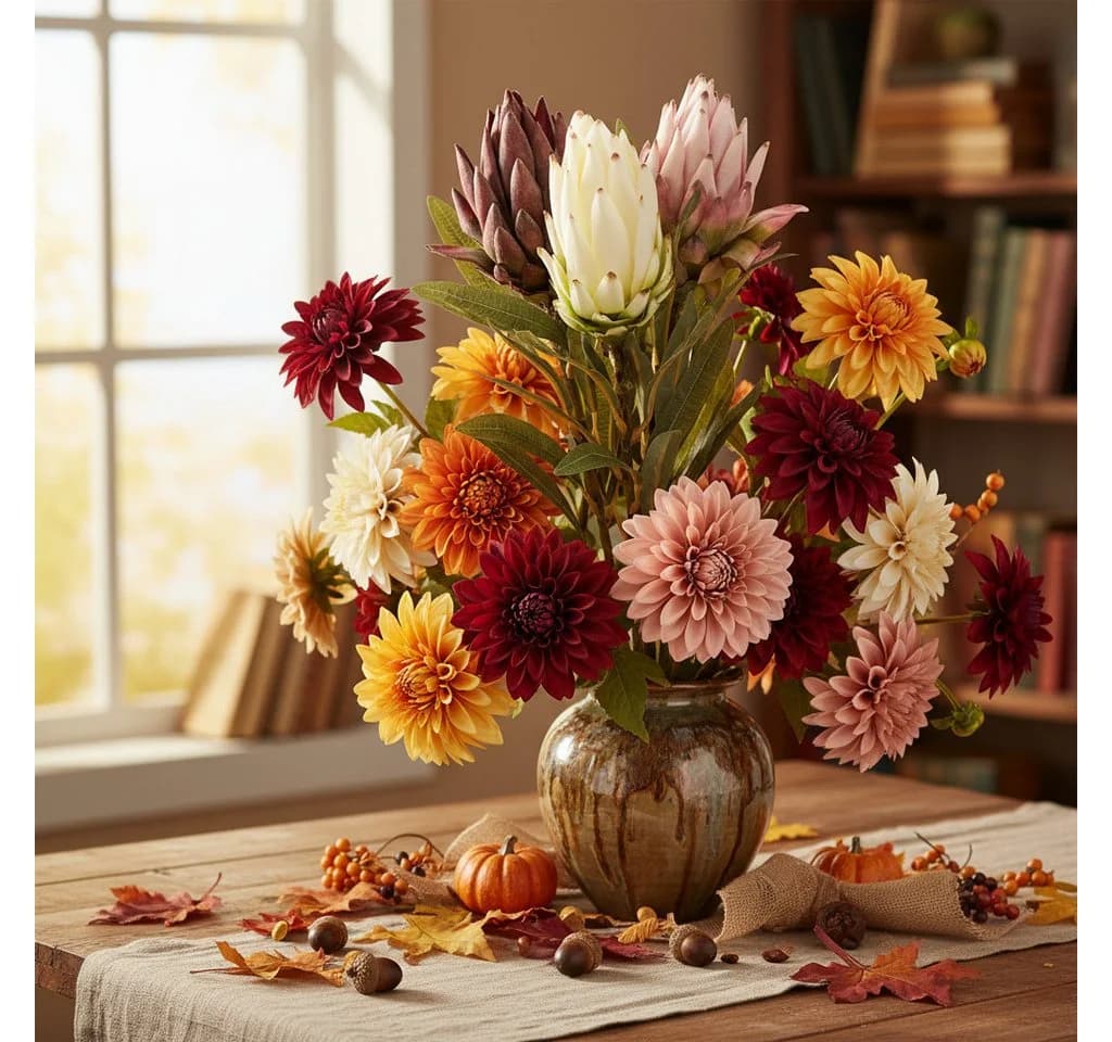 Florists Products Protea Leucadendron Kunstblume 3er Set Bunt 65 cm