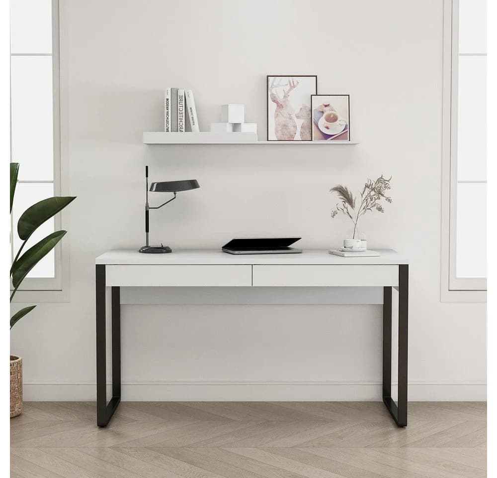 OTTO home Schreibtisch Moid Modern Weiß/Schwarz mit Schubladen