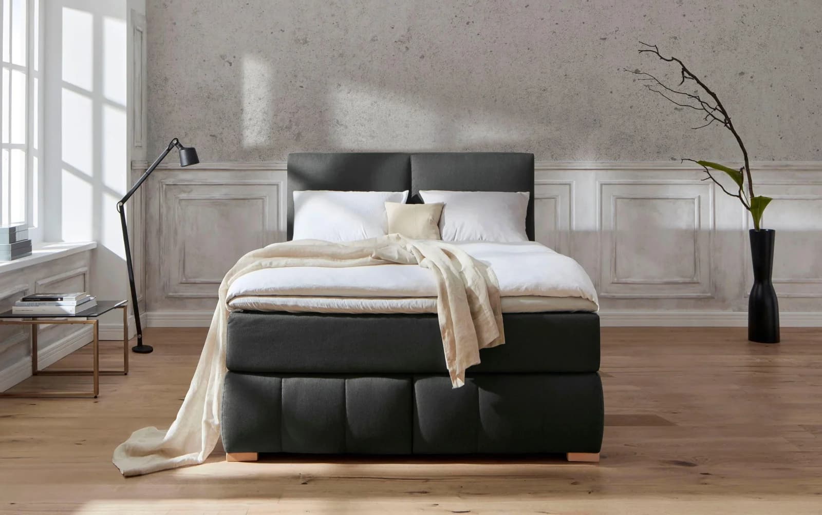 HOME AFFAIRE Boxspringbett Wehma Anthrazit 140x220 cm mit Topper