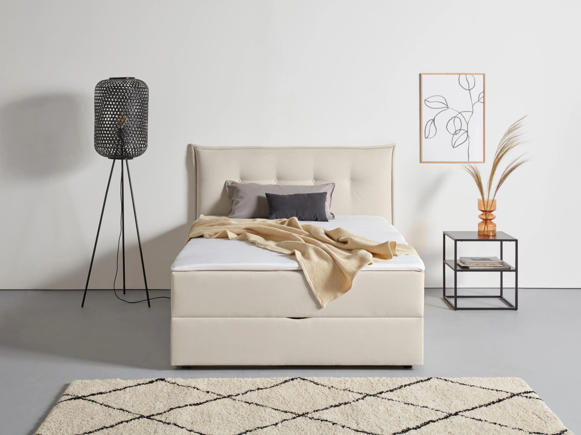 Boxbett HOME AFFAIRE Kederleicht Beige Boxspringbett mit Bettkasten