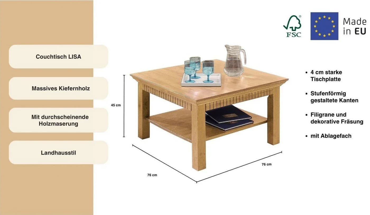 Couchtisch OTTO HOME Lisa Beige Natur Massivholz Landhaus - Bild 3
