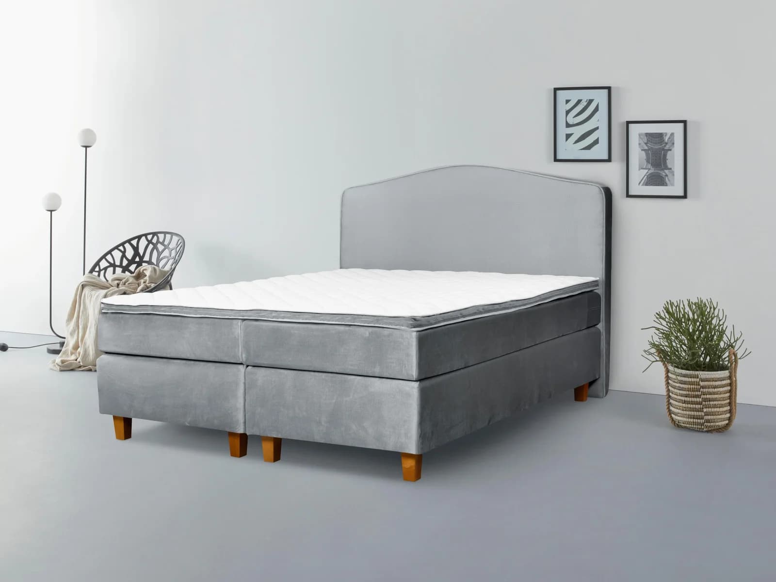 Boxspringbett INOSIGN "Jalma" Grau Taschen-Federkernmatratze
