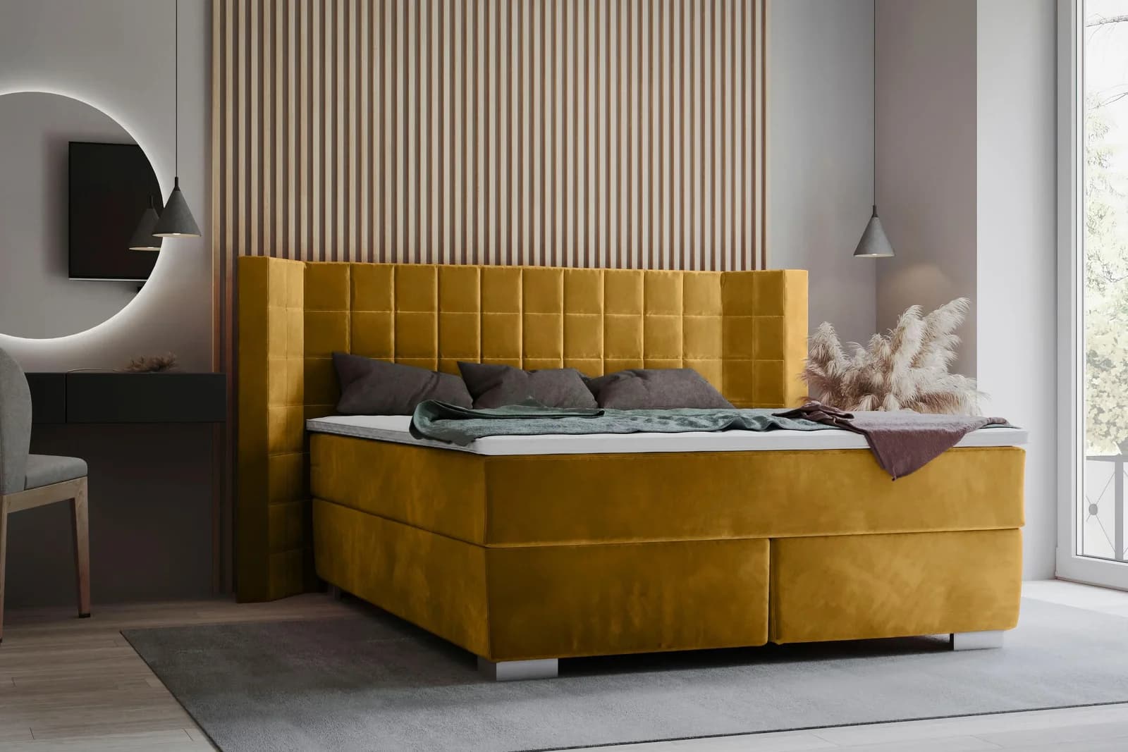 HOME AFFAIRE Piazza Boxspringbett Gelb Samtvelours