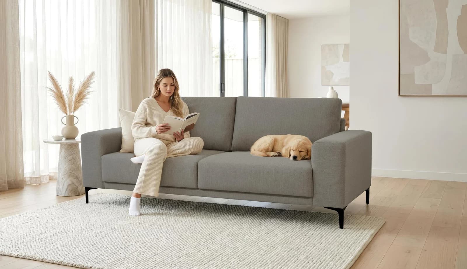 OTTO HOME Xander 3-Sitzer Sofa Grau Soft-Touch Chenille Metallfüße