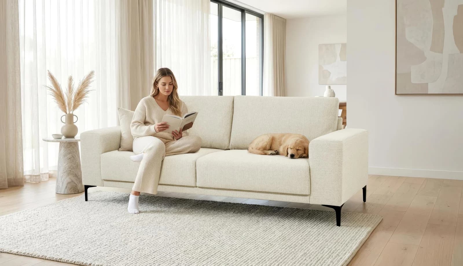 OTTO HOME Xander 3-Sitzer Sofa Beige Chenille Metallfüße